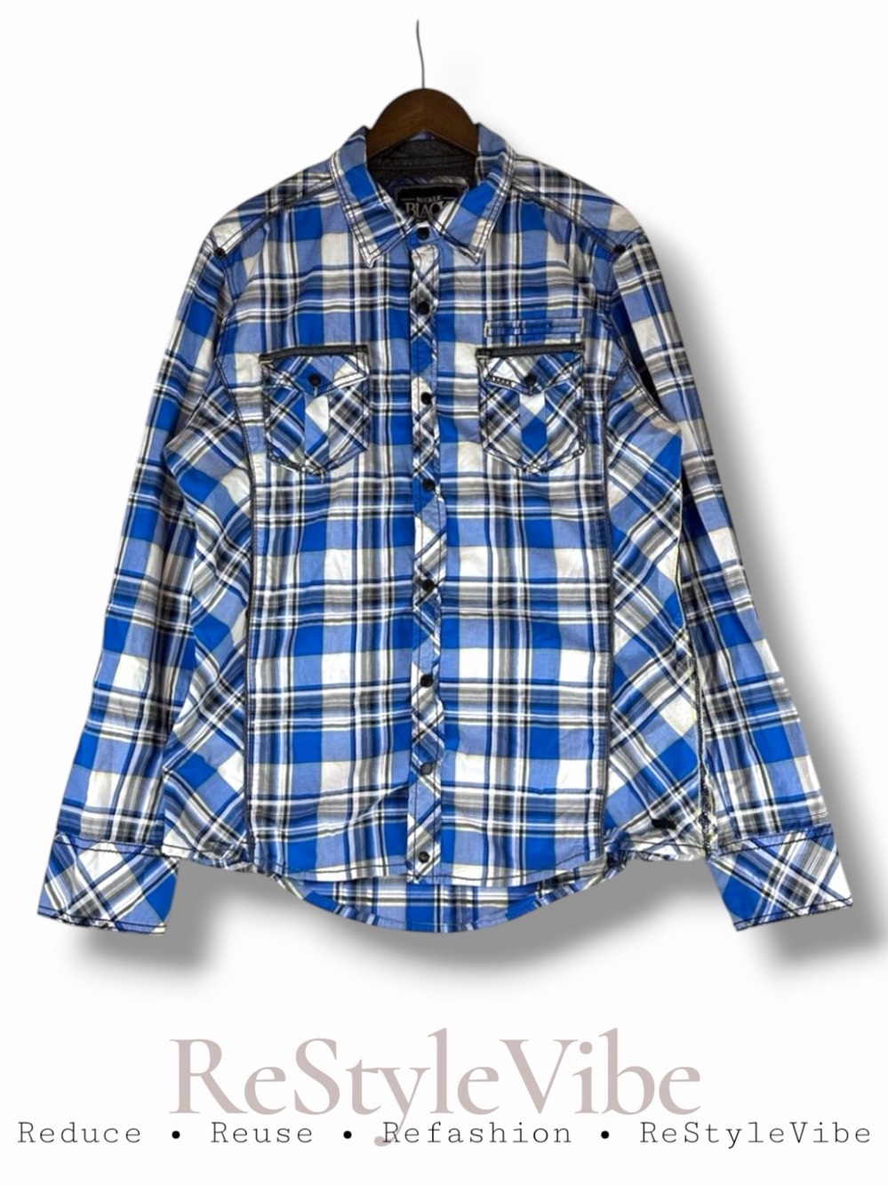 BUCKLE BLACK Men’s Size L Shirt Athletic Fit Stretch Plaid Long Sleeve Western